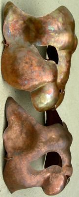 Copper Jaguar and Cat Masks, side view