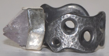 Iron Ring with Amethyst Crystal in Silver